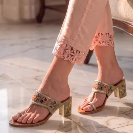 Olive Green Hand Painted Block Heels For Women