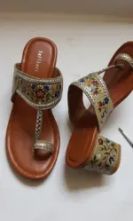 Olive Green Hand Painted Block Heels For Women