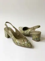 Olive Green Hand Painted Pumps Block Heels For Women
