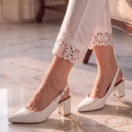 White Patent Block Heels Pumps For Women